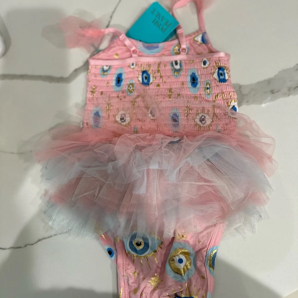 Posh Peanut Pink Evil Eye Print Tutu Onesie - Picture 4 of 7